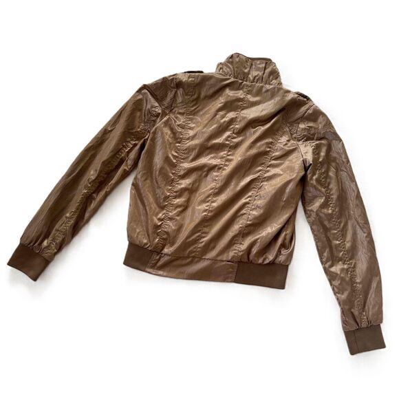 Charlotte Russe Bomber Jacket Large L Bronze Brown Full Zip Stand Collar Gold - Picture 4 of 9